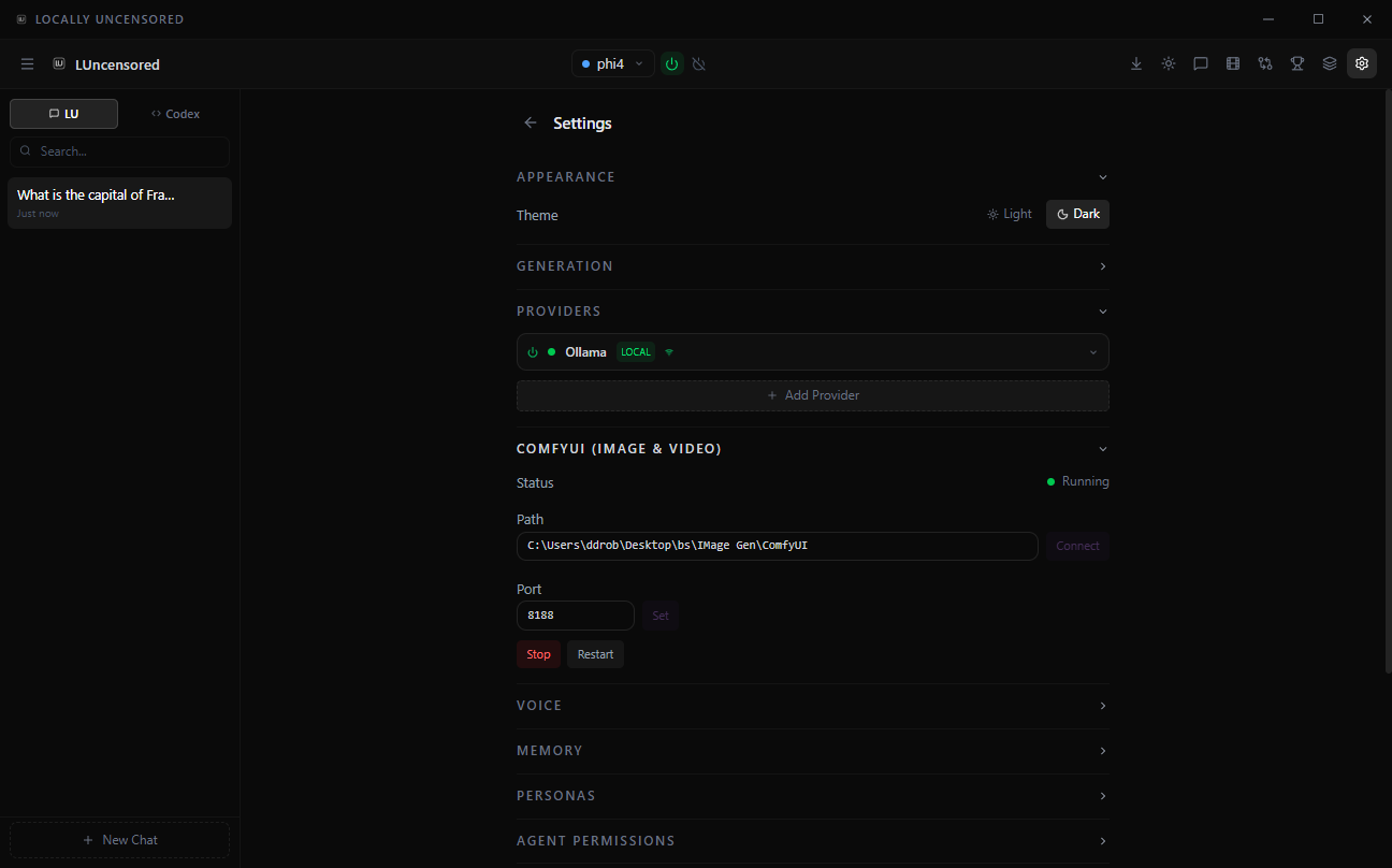 ComfyUI settings with port configuration