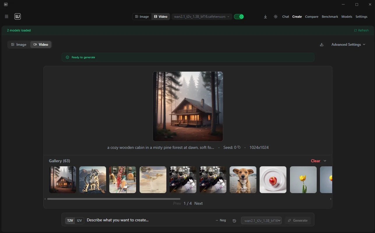 Create view making an image, with a gallery of past generations below